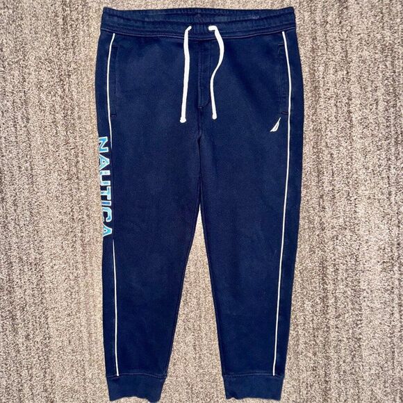 NAUTICA Men's Nautical Side Striped Logo Knit Fleece Sweatpants Navy Size XL - Picture 1 of 9